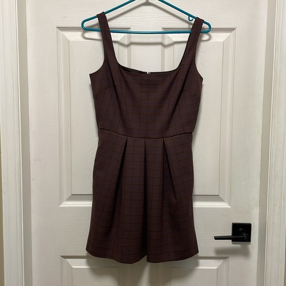 Sunday Best | Aritzia | Tasha | Reddish Brown/Blue Plaid | Mini Dress | Size 2 - Picture 2 of 16